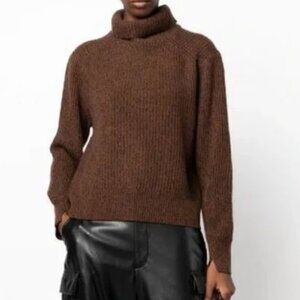 LIKE NEW RAG & BONE cashmere chocolate brown turtleneck sweater notched sleeves